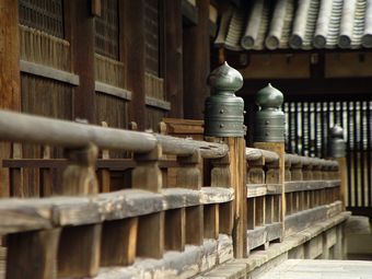 Větší verze po kliknutí. Chrámový komplex Horyu-ji poblíž Nary - detail zábradlí; Japonsko (3. září 2010)